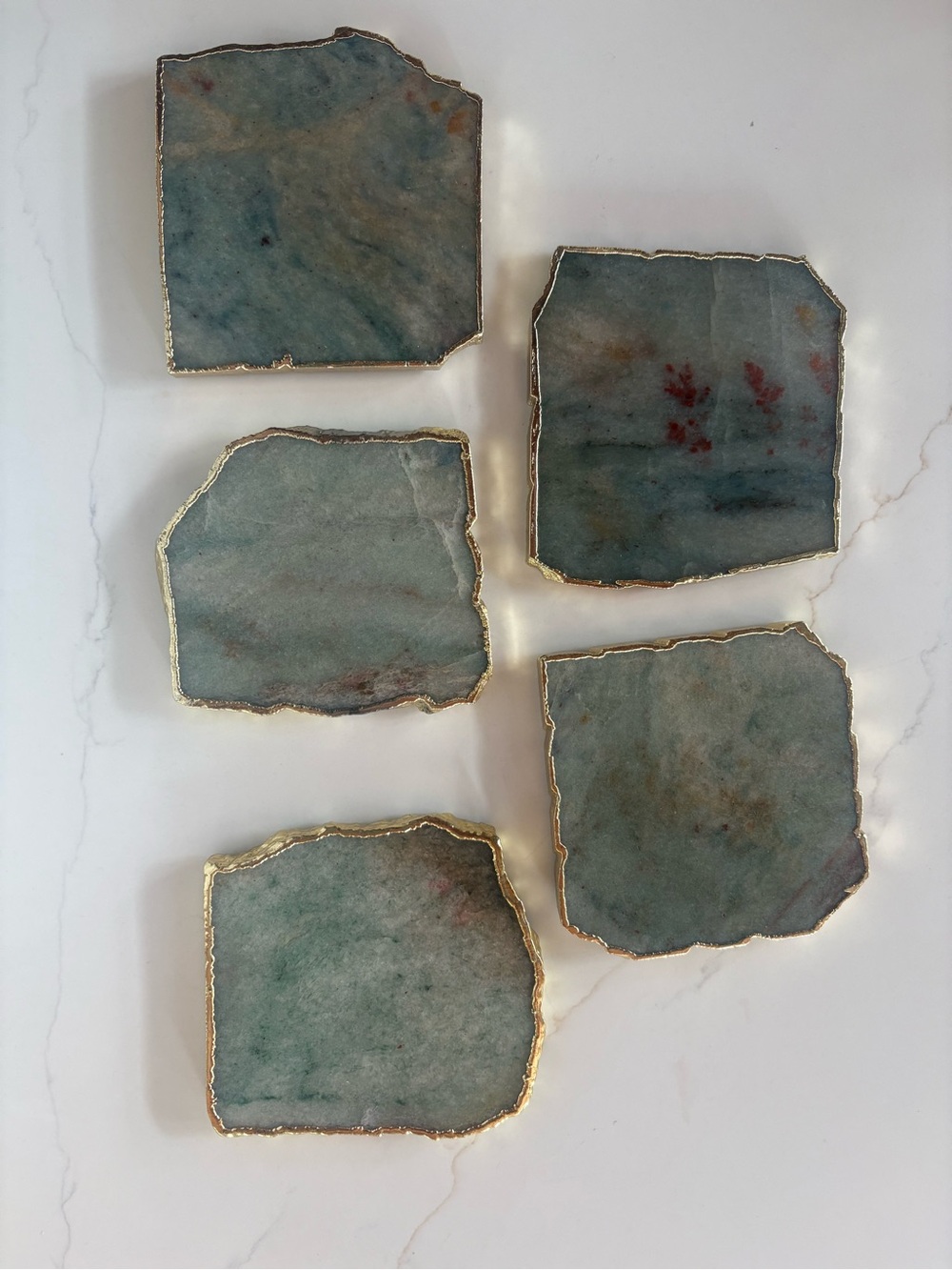 Green Agate Stone Coasters with Gold Edged Trim - Set of 5 - Anthropologie